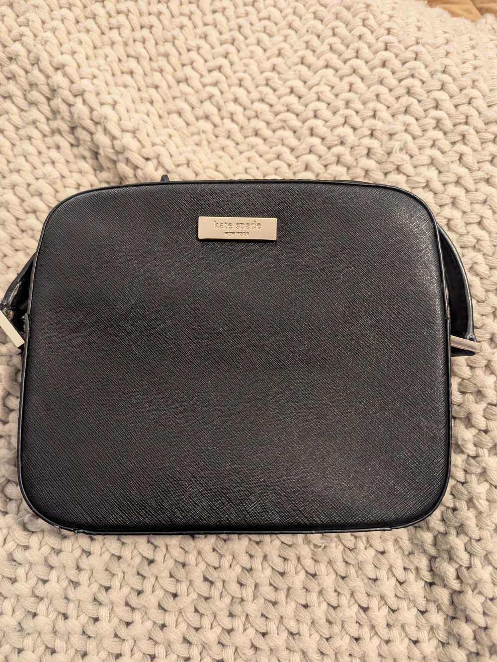 Authentic kate spade Black Crossbody Camera Bag with Gold Plaque